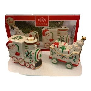 Vintage Lenox Salt pepper Shakers Santa Claus Christmas Train Holiday NIB box